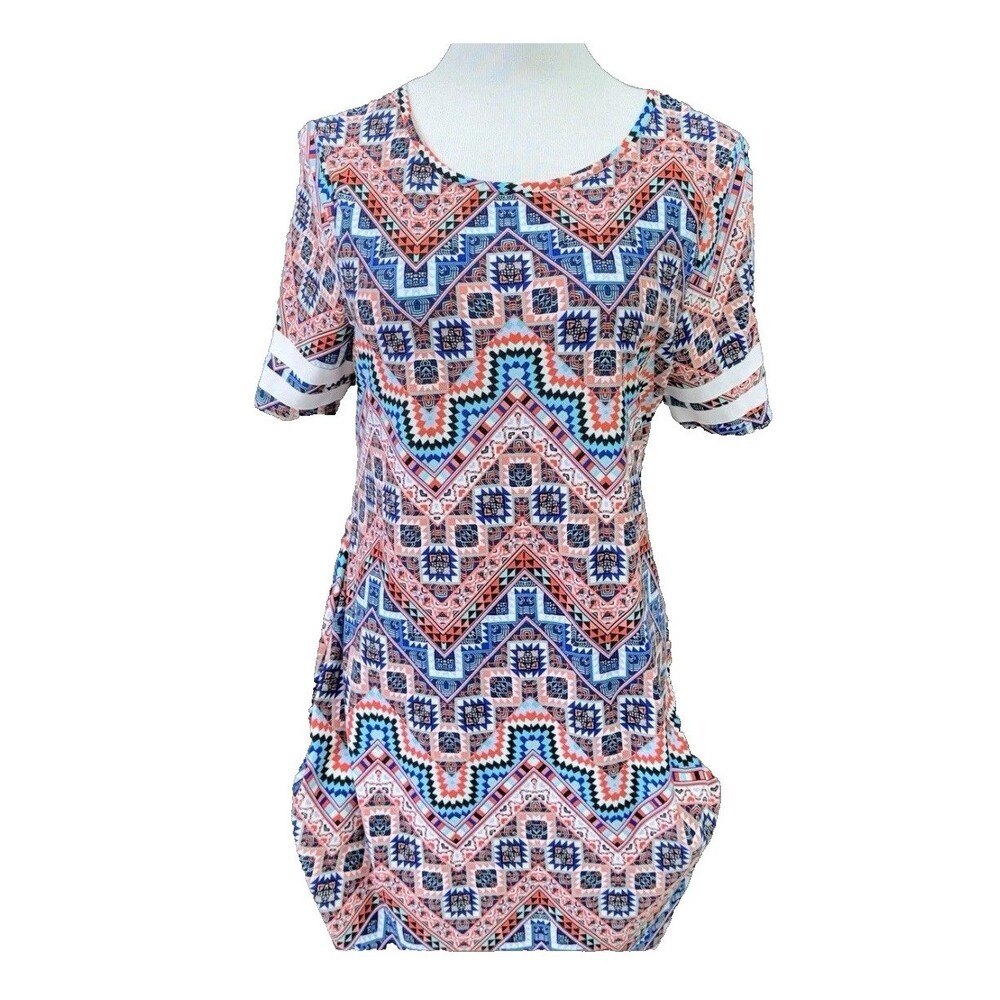 Bobbie Brooks Dress Womens XL  Geometric Shift Short Sleeve Stretch Boho mini